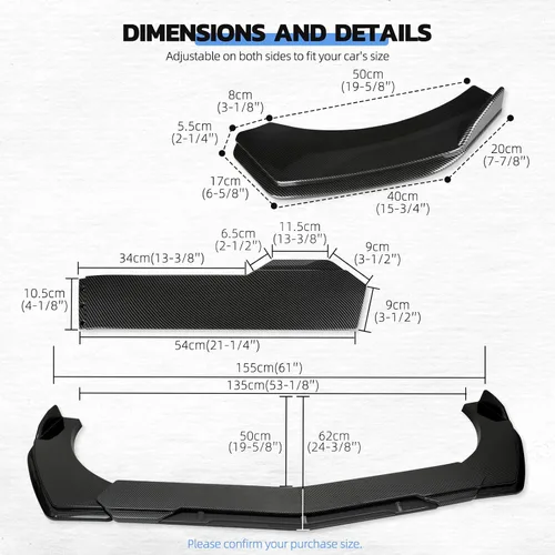 Vista 6 de DREAMIZER Kit de cuerpo protector de labio delantero universal para Jetta Kona Sonata Optima Elantra Mazda 3 5 Mustang Camaro RAV4 - Fibra