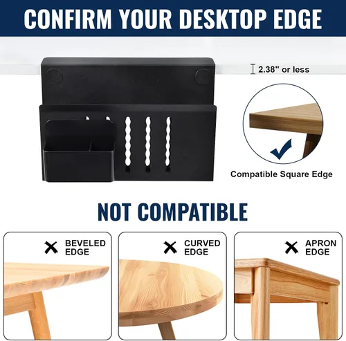 Vista 4 de Organizador lateral de escritorio, soporte para laptop con soporte magnético para bolígrafo, organizador de escritorio colgante sin taladros