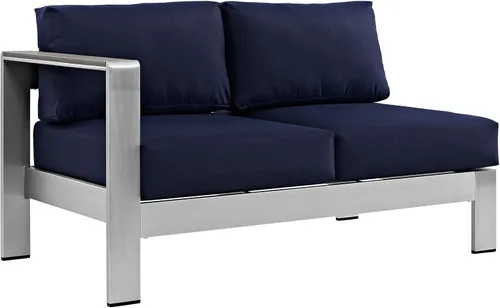 Vista 21 de Modway Sofá de aluminio y tela para patio al aire libre Shore en plata/gris