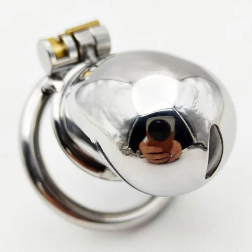 Vista 3 de Jaula de castidad de metal de acero inoxidable, dispositivo de castidad masculina, jaula de polla, juguetes sexuales para hombres con bloqueo