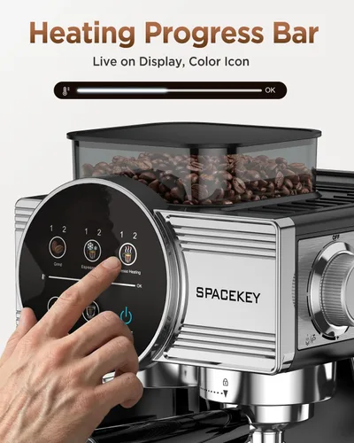 Vista 13 de Máquina de café expreso con molinillo y espumador, 30 ajustes de molienda Brushed Silver
