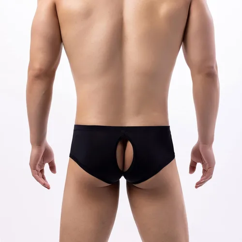 Vista 2 de WENKOMG1 Ropa interior para hombre, ropa interior de seda de hielo, con espalda abierta, ligera, transpirable, sexy, bolsa de bulto, boxeadores