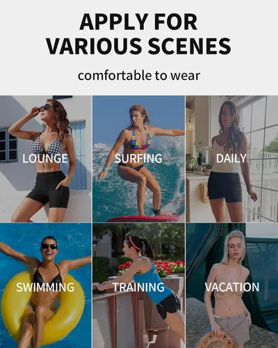 Vista 9 de ATTRACO Pantalones cortos de natación para mujer, de cintura alta, con bolsillos, tankini