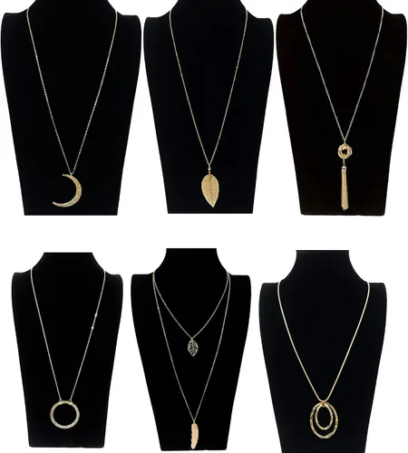 Vista 5 de 10 piezas de collar largo con dije de barra de luna simple, tres triángulos, borla bloqueo, suéter en forma de Y, gargantilla de cadena punk
