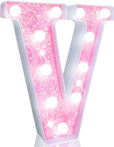 Vista 27 de Pooqla Luces de números de marquesina, números de luz rosa para niñas de 10.º cumpleaños, funciona con pilas, luz nocturna de número con purpurina