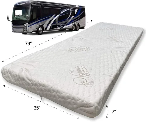 Vista 2 de Foamma Colchón de espuma viscoelástica de viaje de 7 x 35 x 79 pulgadas, funda de algodón orgánico lavable, fabricado en Estados Unidos, cómodo