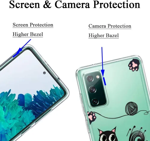 Vista 2 de Unov Funda para Galaxy S20 FE, transparente con diseño, ajuste delgado, buen agarre, funda de teléfono en relieve, cubierta protectora a prueba