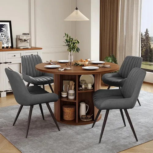Vista 135 de Miereirl Moderno juego de comedor de 5 piezas para mesa redonda de madera de 4,31.5 pulgadas con estante de almacenamiento semiabierto y puerta