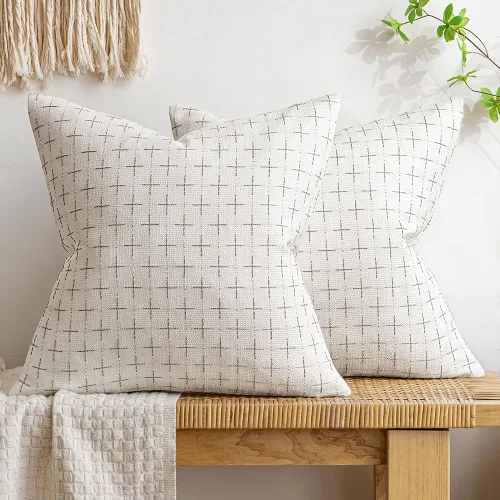 Vista 27 de MIULEE - Juego de 2 fundas de almohada decorativas de lino de arpillera, modernas, estilo campestre, rústicas, tejidas, con textura, para sofá, Gris