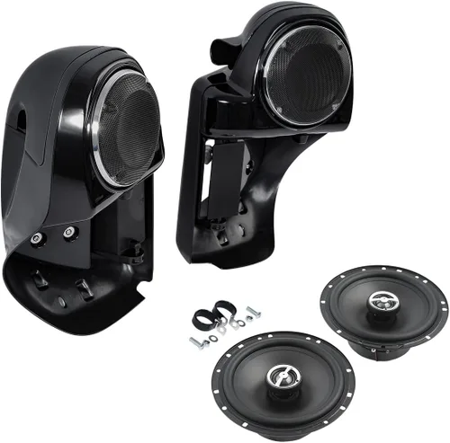 Vista 13 de Carenados para motocicletas para Harley, SLMOTO Carenado inferior ventilado negro vívido para piernas con altavoces de 6.5" y rejillas para Harley
