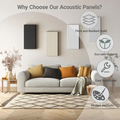 Vista 5 de Paquete de 4 paneles acústicos de núcleo de alta densidad con cubierta de tela, 24 x 12 x 2 pulgadas, paneles de pared autoadhesivos insonorizados