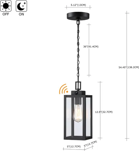 Vista 2 de 13 Inch Outdoor Pendant Light Dusk to Dawn Hanging Porch Light for Entrance Front Door Photocell Pendant Lights for Porch Dusk to Dawn Hanging