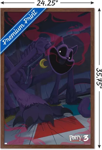 Vista 3 de Poppy Playtime: Capítulo 3 - Póster de pared CatNap, 34 pulgadas de largo x 22.4 pulgadas de ancho, versión enmarcada de caoba