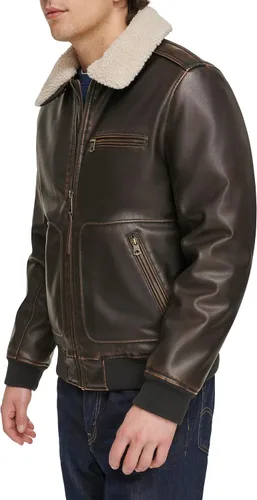 Vista 2 de Levi's Men's Faux Leather Aviator Bomber Jacket With Sherpa Collar