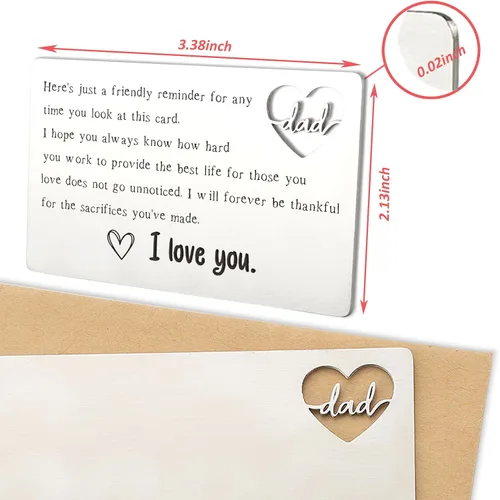 Vista 30 de YODOCAMP Tarjeta de billetera con texto en inglés "Thank You Dad", tarjeta de cartera grabada para mi papá de hija e hijo, cumpleaños, día
