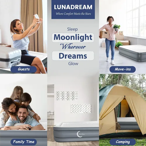 Vista 7 de LunaDream Eclipse Series Colchón de aire individual con bomba integrada recargable por USB, cama inflable inalámbrica, diseño duradero a prueba