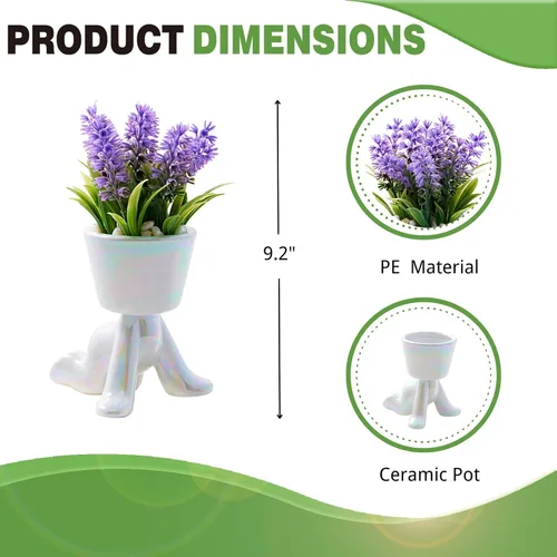 Vista 3 de Mini suculentas falsas en jarrón, plantas artificiales en maceta blanca en forma de humano Morden para decoración de oficina, suculentas