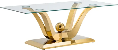 Vista 33 de Mesa de centro de cristal de lujo, mesa de centro de sofá de 47 pulgadas con marco de acero inoxidable dorado y parte superior de vidrio negro, mesa