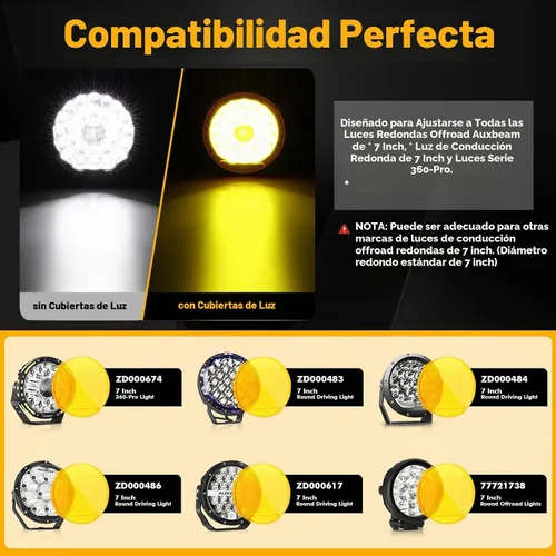 Vista 2 de Auxbeam Cubierta de luz todoterreno de 7 pulgadas, cubiertas protectoras redondas ámbar, lente de policarbonato de plástico amarillo para conducción