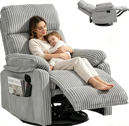 Vista 11 de Mecedora para cuarto de bebé, reclinable manual giratorio Pana beige