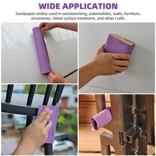 Vista 6 de Papel de lija de grano 80, 20 unidades, hojas de lija en seco y húmedo de 9 x 11 pulgadas, papel de arena abrasivo de alúmina púrpura para madera