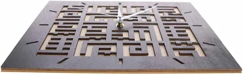 Vista 9 de The Geeky Days Ayat Al Kursi Kufic Shahadah Reloj de pared silencioso de madera negra funciona con pilas, escritura cúfica islámica, caligrafía