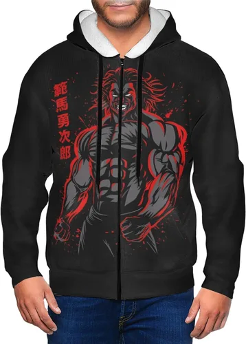Vista 3 de Baki Anime The Grappler - Sudadera con capucha y cremallera completa para hombre