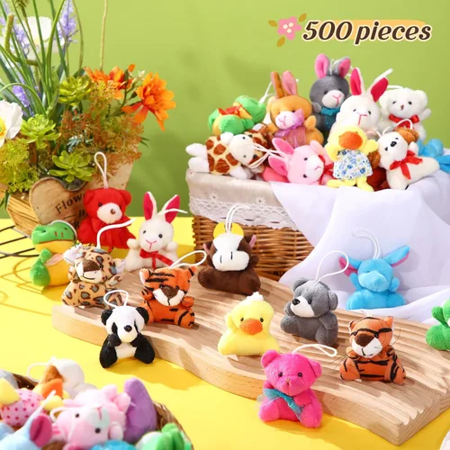 Vista 3 de Hungdao 500 piezas de mini animales de peluche, surtido de mini animales a granel, juguetes de animales pequeños, regalos de carnaval, premios