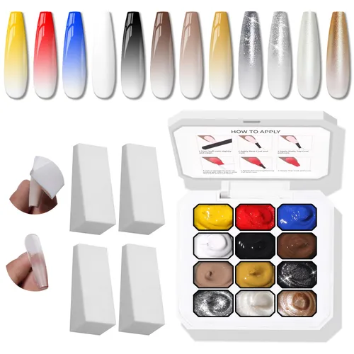 Vista 13 de Paleta de Esmalte de Uñas en Gel Sponge Pat, 12 Colores para Mezclar Ombré Degradado, Pintura Degradada para Arte de Uñas, Sin Limpieza, Curado