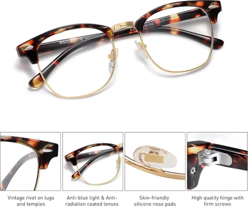 Vista 3 de SOJOS Retro Semi Rimless Blue Light Blocking Glasses Half Horn Rimmed Eyeglasses SJ5018