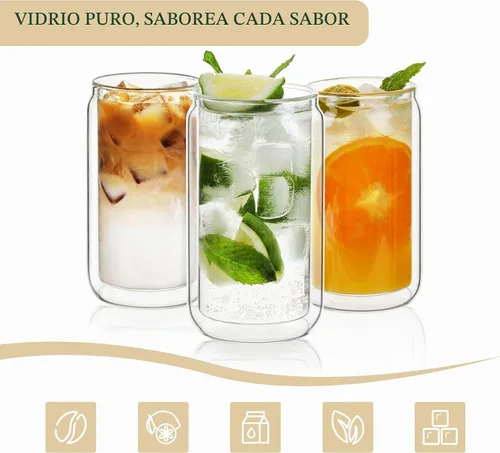 Vista 5 de LIBWYS Vaso de vidrio de doble pared de 12 onzas con tapa de bambú y pajita, juego de 1 pieza, resistente a la condensación, vaso de vidrio aislado
