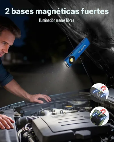 Vista 5 de WORKPRO linterna recargable de trabajo, linterna de bolsillo plana de 600 lúmenes con luz UV, base magnética y clip, linterna LED EDC delgada