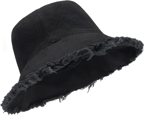 Vista 9 de Zylioo Sombrero de cubo con flecos de talla grande para cabezas grandes Beige