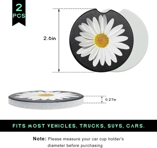 Vista 2 de Paquete de 2 posavasos para portavasos de coche, posavasos de cerámica absorbente con inserto para taza de margarita con muesca para el dedo, lindos