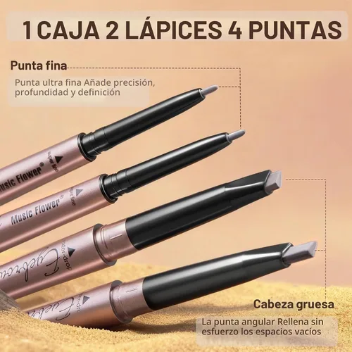 Vista 2 de [Paquete de 2]Lápiz de cejas, resistente al agua, maquillaje de cejas con dos extremos, kit profesional de mejora de cejas con cepillo para cejas