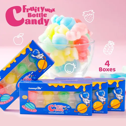 Vista 8 de Gummy Glow Astronaut Wax Candy, botellas de cera retro de 4 sabores (4 cajas) tratamiento nostálgico (fruta mixta (4 sabores))