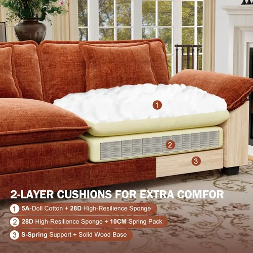 Vista 5 de Sofá modular de gran tamaño de 154 pulgadas, cómodo sofá en forma de U con 3 otomanas móviles, sofá moderno de felpilla de 7 plazas para sala