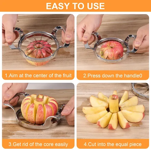 Vista 6 de Cortador y descorazonador de manzana, 12 cuchillas de acero inoxidable 2-in-1 Apple Corer and Slicer,Super Sharp Blades ,Evenly Apple