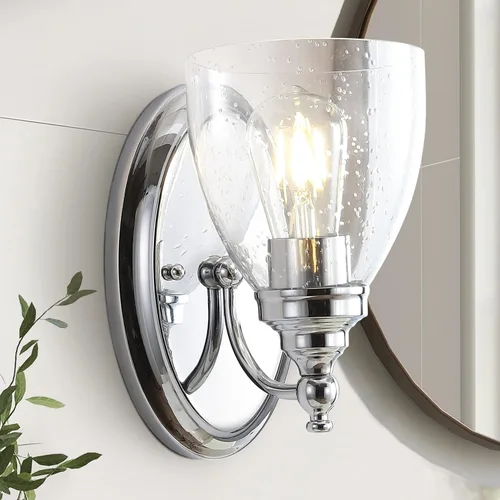 Vista 2 de JONATHAN Y Lámpara de pared LED cromada de 5.5 pulgadas, cableado para baño, pantalla de vidrio transparente con semillas, iluminación de pasillo