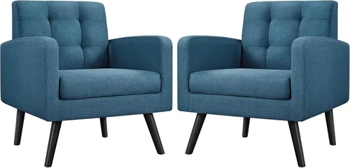 Vista 12 de Yaheetech - Sillas de acento de mediados de siglo, silla moderna tapizada de piel sintética para sala de estar, sillón acogedor con respaldo