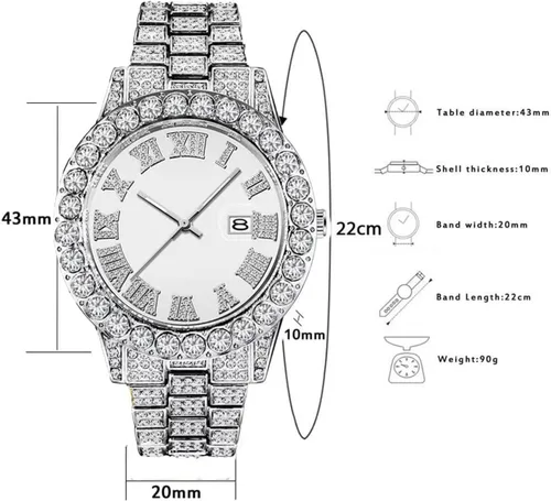 Vista 4 de SENRUD Reloj de pulsera analógico de cuarzo con diamantes de imitación de cristal para hombre