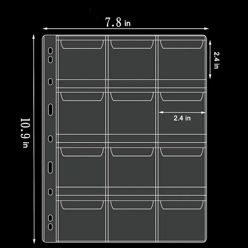 Vista 3 de Páginas de colección de monedas de 10 hojas, página de bolsillo para monedas con 120 bolsillos, fundas para carpetas de monedas con 9 agujeros