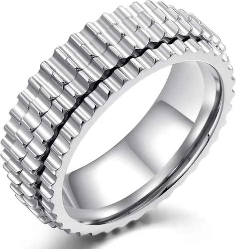 Vista 15 de Anillo giratorio giratorio de acero inoxidable 316L de 0.316 pulgadas para hombres y mujeres, cadena para aliviar la ansiedad, llave griega, runas
