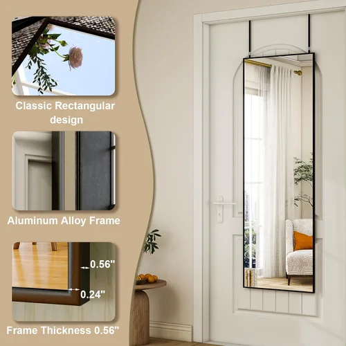 Vista 5 de HARRITPURE Espejo rectangular de cuerpo completo de 14 x 48 pulgadas, con marco de aluminio, espejo de pared y tocador inclinado para sala de estar