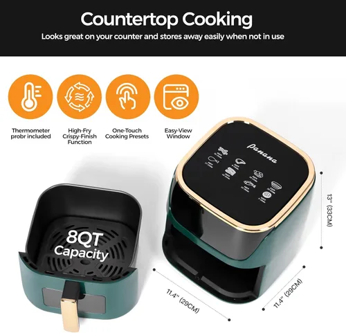 Vista 5 de Panana - Freidora de aire grande de 8QT compacta, freidora de 8 menús preestablecidos, control digital de un solo toque, pantalla táctil, apta