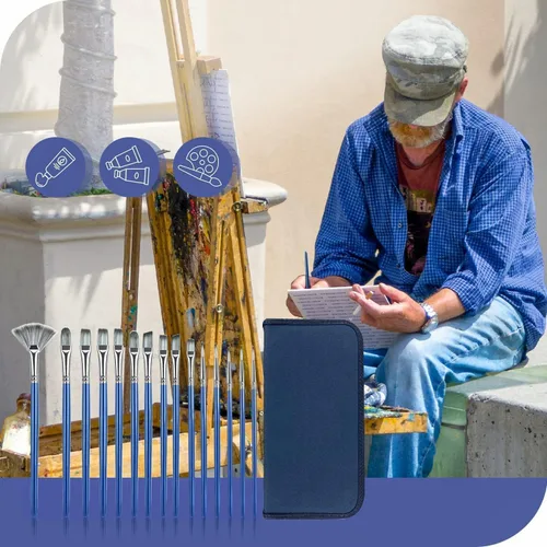 Vista 7 de Rosmax - Pinceles de pintura para artistas, pelo de nailon y 15 tamaños diferentes para pintura acrílica, óleo, acuarela, tela, ideal para niños