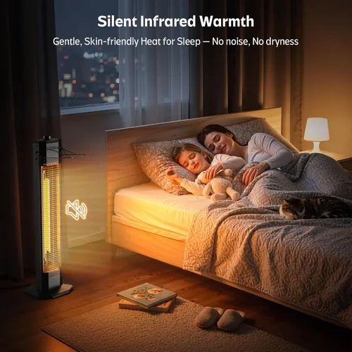 Vista 5 de Calentador eléctrico para patio al aire libre, calentador de torre infrarrojo de 34 pulgadas de 1500 W con calentamiento instantáneo, protección