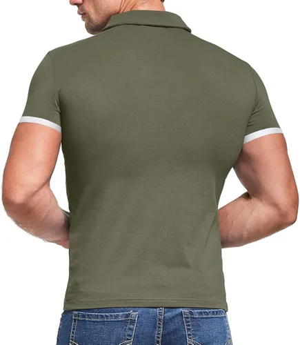 Vista 3 de KUYIGO Camisa polo de manga corta y larga para hombre, estilo casual, ajustada, lisa, de algodón suave, con bolsillo