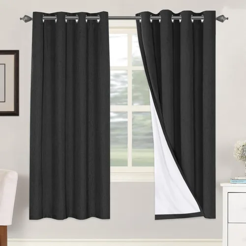 Vista 230 de H.VERSAILTEX Cortinas 100% opacas con aislamiento térmico, texturizadas, de lino, con bloqueo completo de calor y luz, para sala de estar y Negro