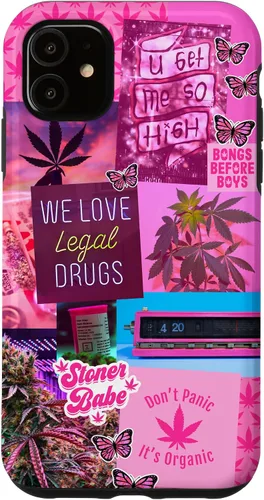Vista 8 de Funda para iPhone 16, color rosa, para mujer, diseño de collage de malas hierbas